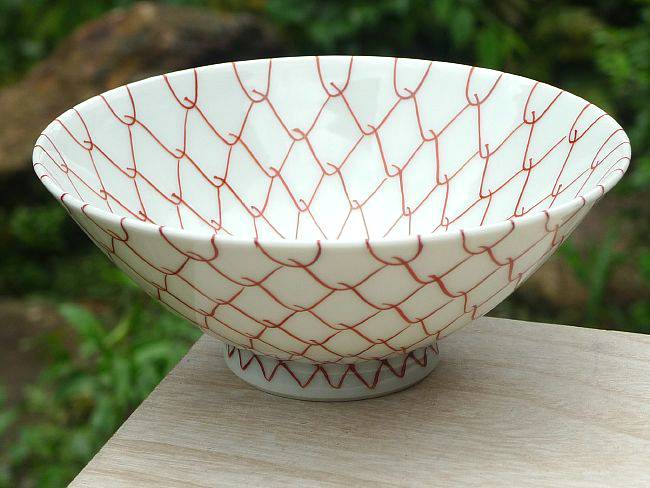 赤網ご飯茶碗 小 芳山 - 京焼清水焼 松韻堂