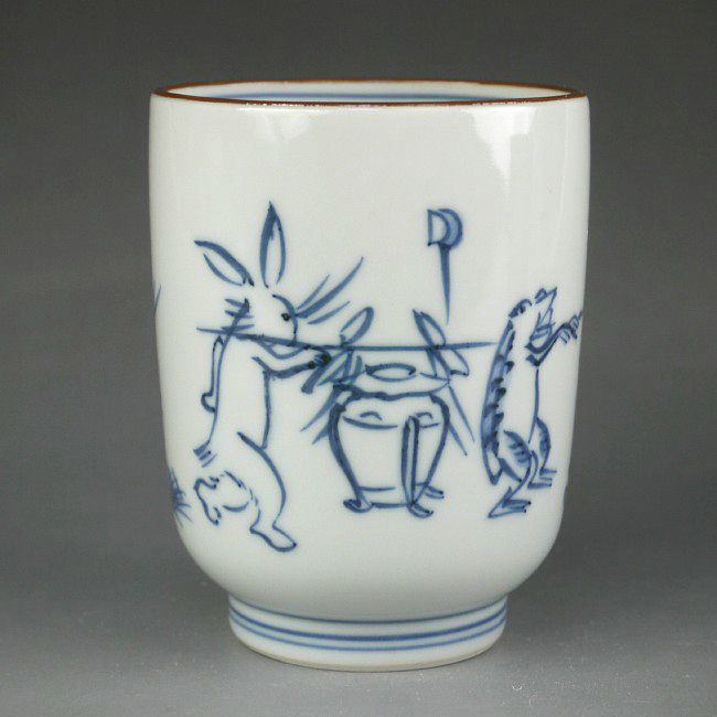 染赤絵巻湯呑み 鳳山 大 - 京焼清水焼 松韻堂