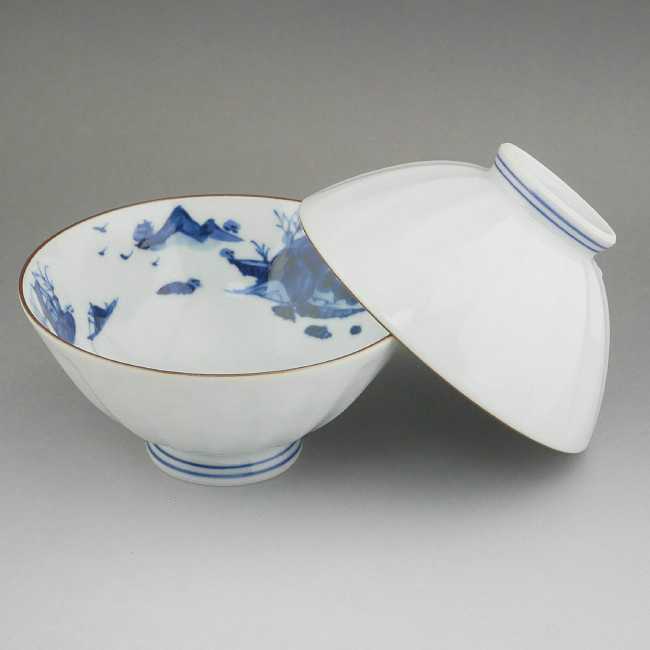 内染山水夫婦茶碗 紫峰 - 京焼清水焼 松韻堂