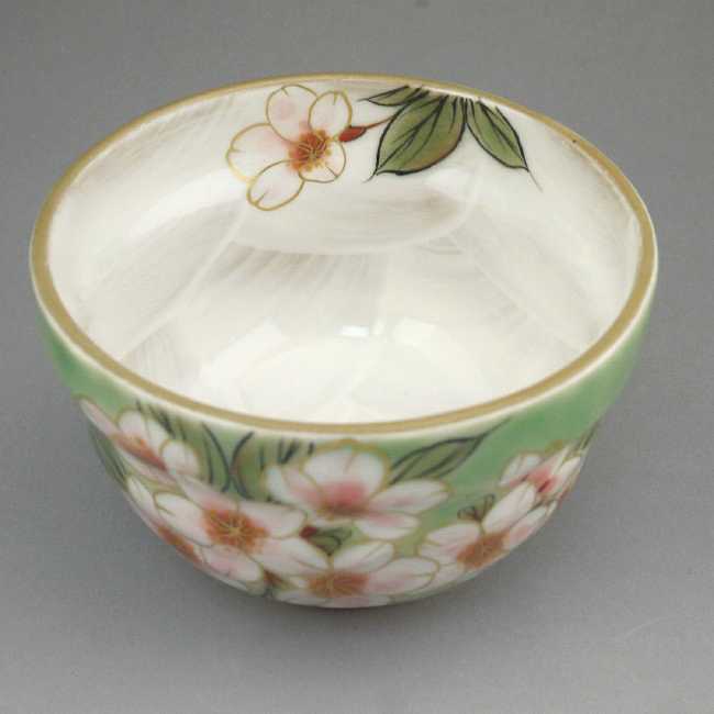 織部五草花お茶呑茶碗 陶あん 桜単品 - 京焼清水焼 松韻堂