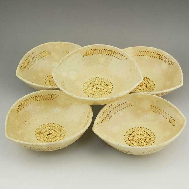 編笠向付揃え 秋峰 - 京焼清水焼 松韻堂