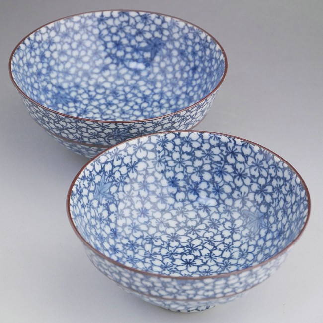 染付雲錦詰夫婦茶碗 胴紐 孝峰 - 京焼清水焼 松韻堂