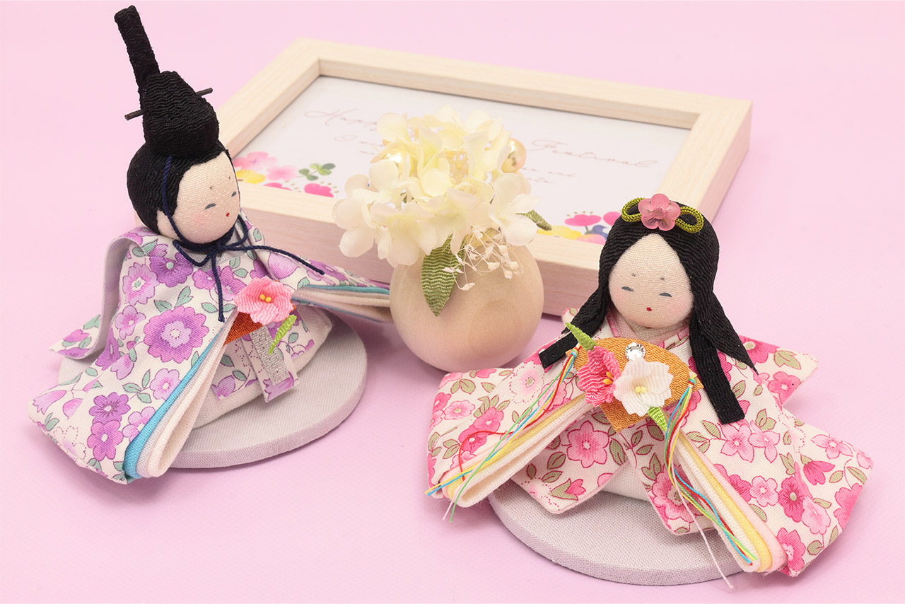 ミニ雛 お花のお家 親王飾り【E057】 お家型のフレームが可愛い