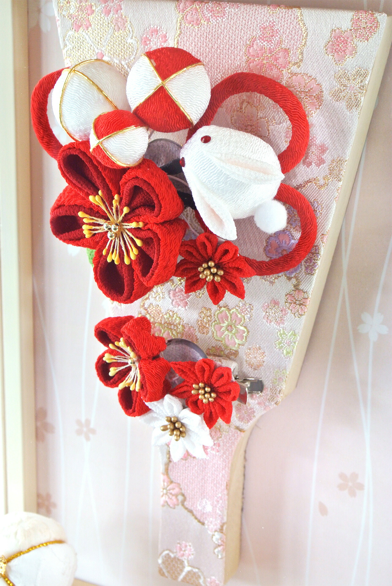 羽子板アクリルケース入り飾りセット【P6503】 選べる！ちりめんで作