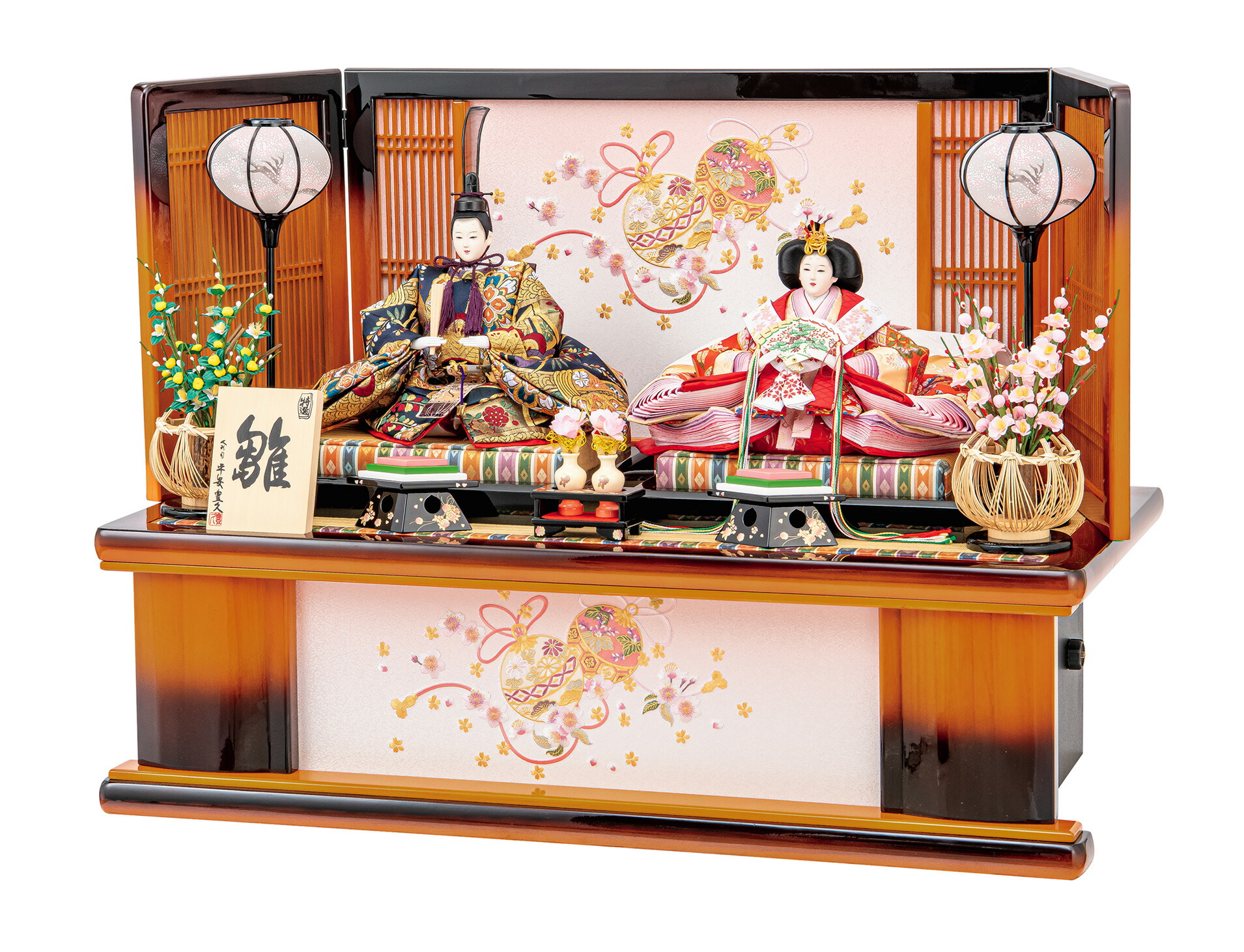 雛人形 親王飾り 高台セット【P87001】 毬刺繍が素敵な高床の台屏風に