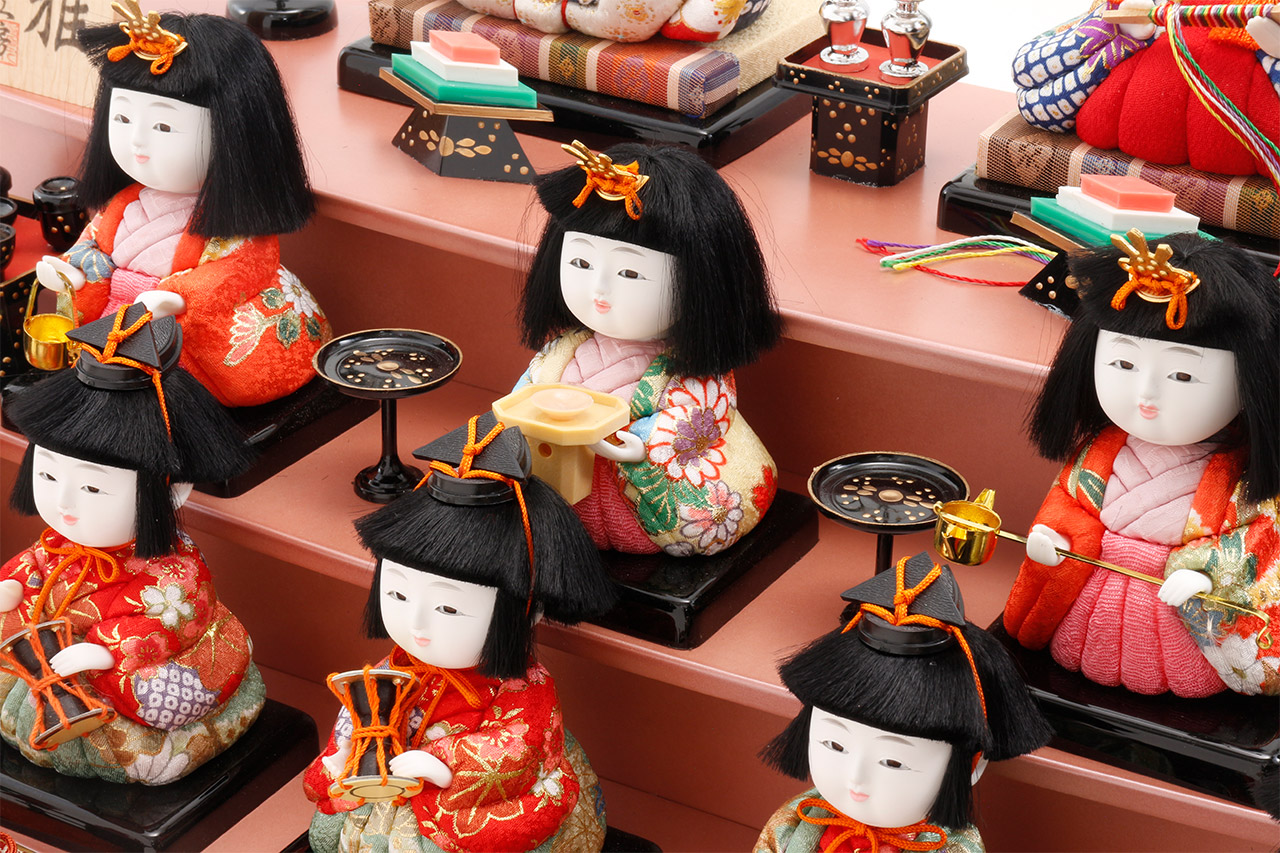 雛人形 木目込み10人ケース飾り【P80406】 かわいらしい十人のお雛様