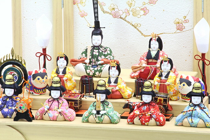雛人形木目込人形コンパクト収納三段十人飾りセット【P82409