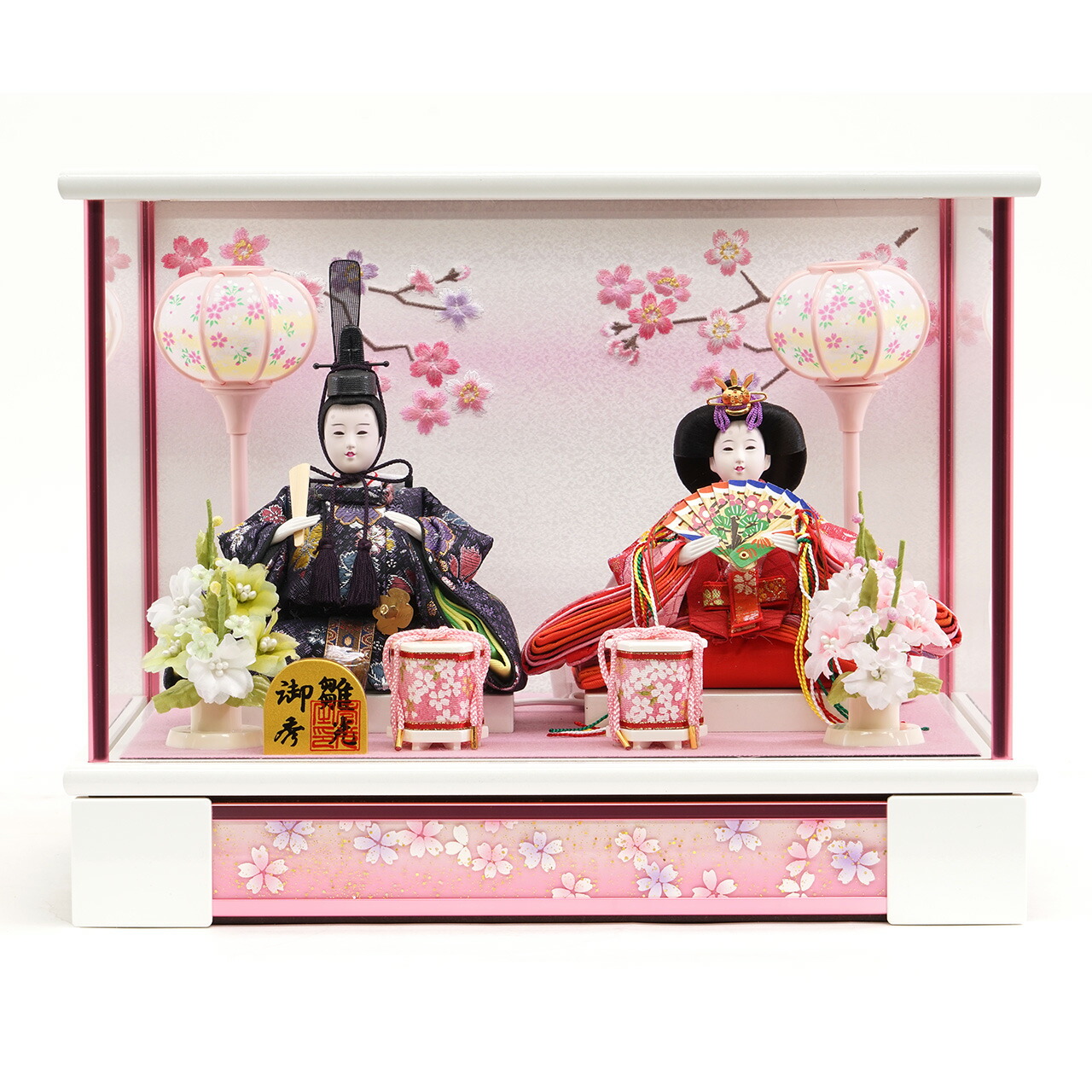 雛人形 ケース飾り 【P82309】パールホワイトとピンクの配色が可愛い