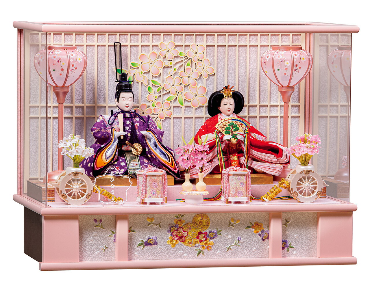 雛人形 アクリルケース飾り【P83309】 縁起の良い毬と桜がたくさん