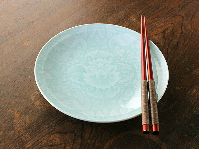 楽天市場】【アウトレット】青磁 蓮柄 6.0皿 / 中華食器 ブルー