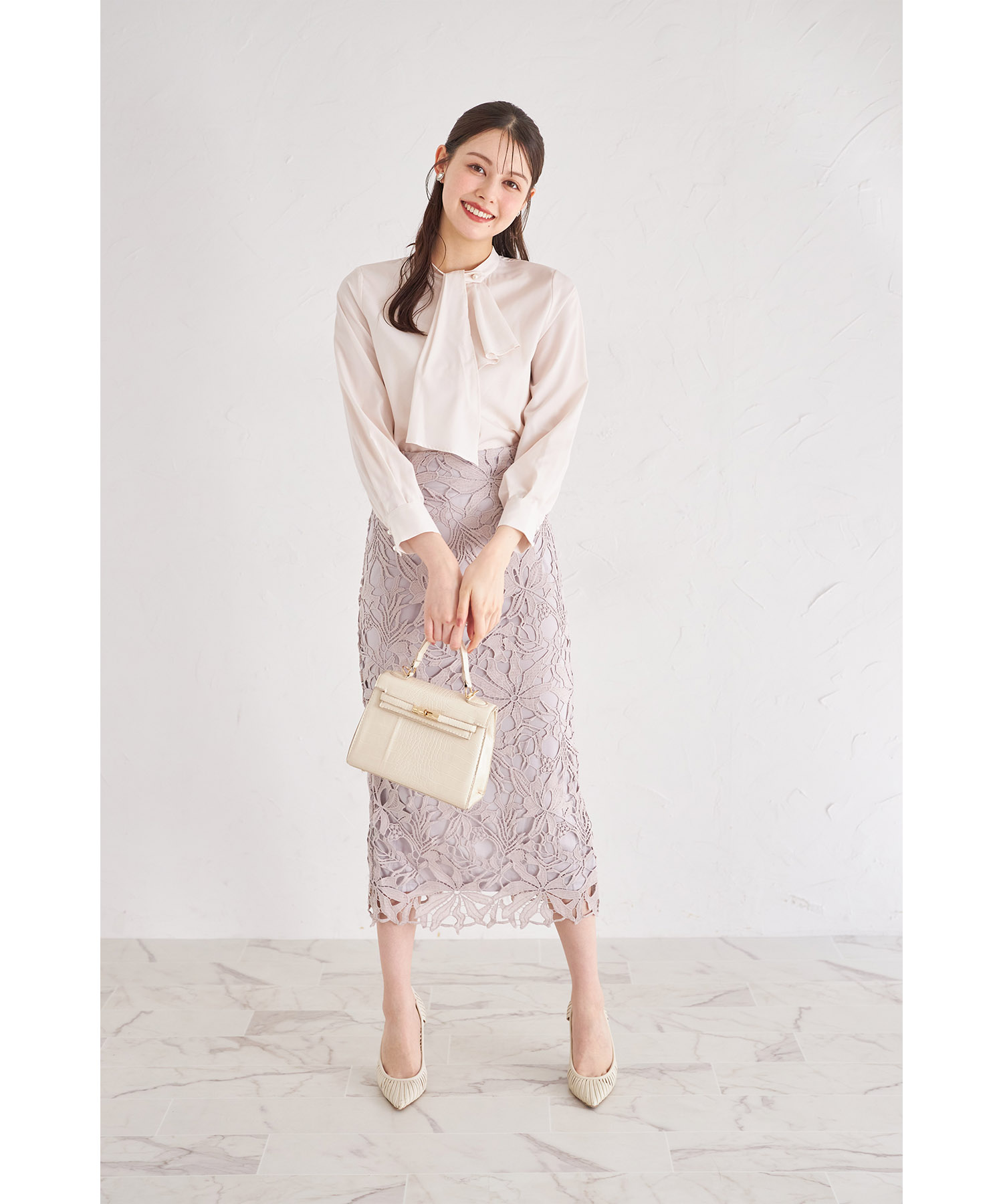 カットワークフラワーレース刺繍タイトスカート