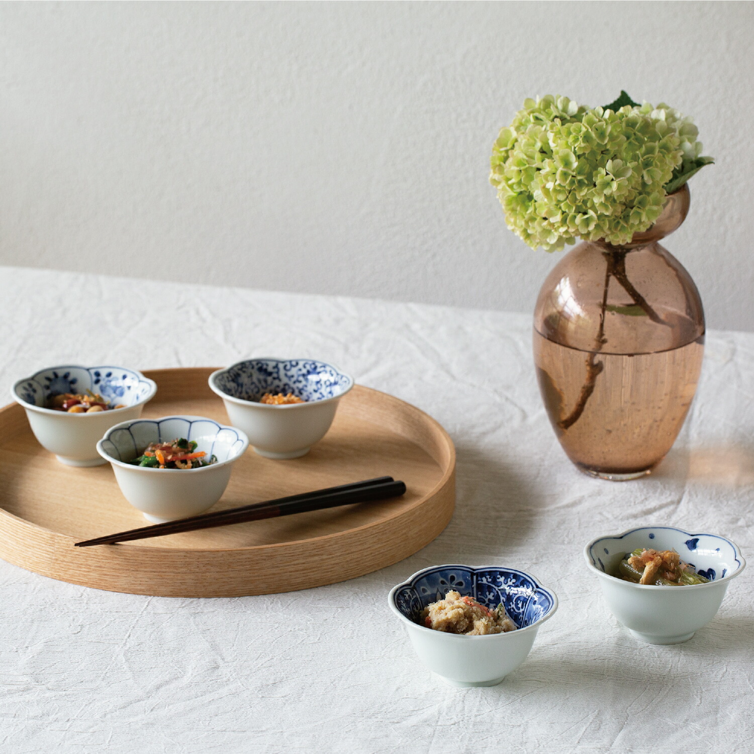 楽天市場】波佐見焼 藍紋様 花型小付揃 5柄 セット組 ブルー 磁器