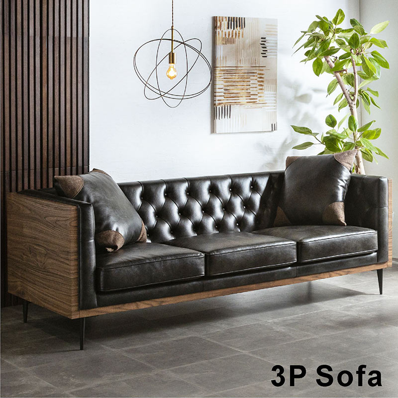 ②ブラック モダン 1人掛けソファ 1Pソファ 合皮レザー アンティーク