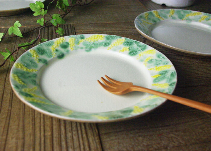 SSDDシリーズ【ミモザ】 益子焼 中皿 プレート 丸皿 Same Size and