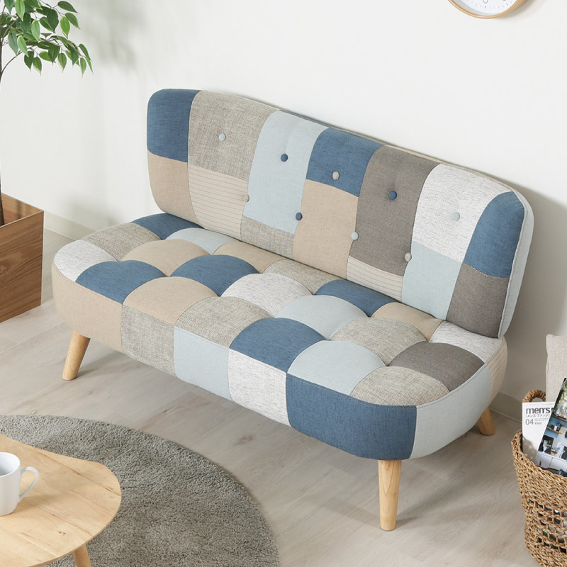 ユアサプライムス.com｜33368 ソファ 2P デイジー パッチワーク ブルー