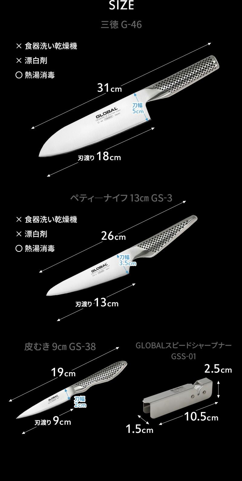 楽天市場】楽天マラソン中｜ グローバル包丁 『 三徳4点セット GST-C46