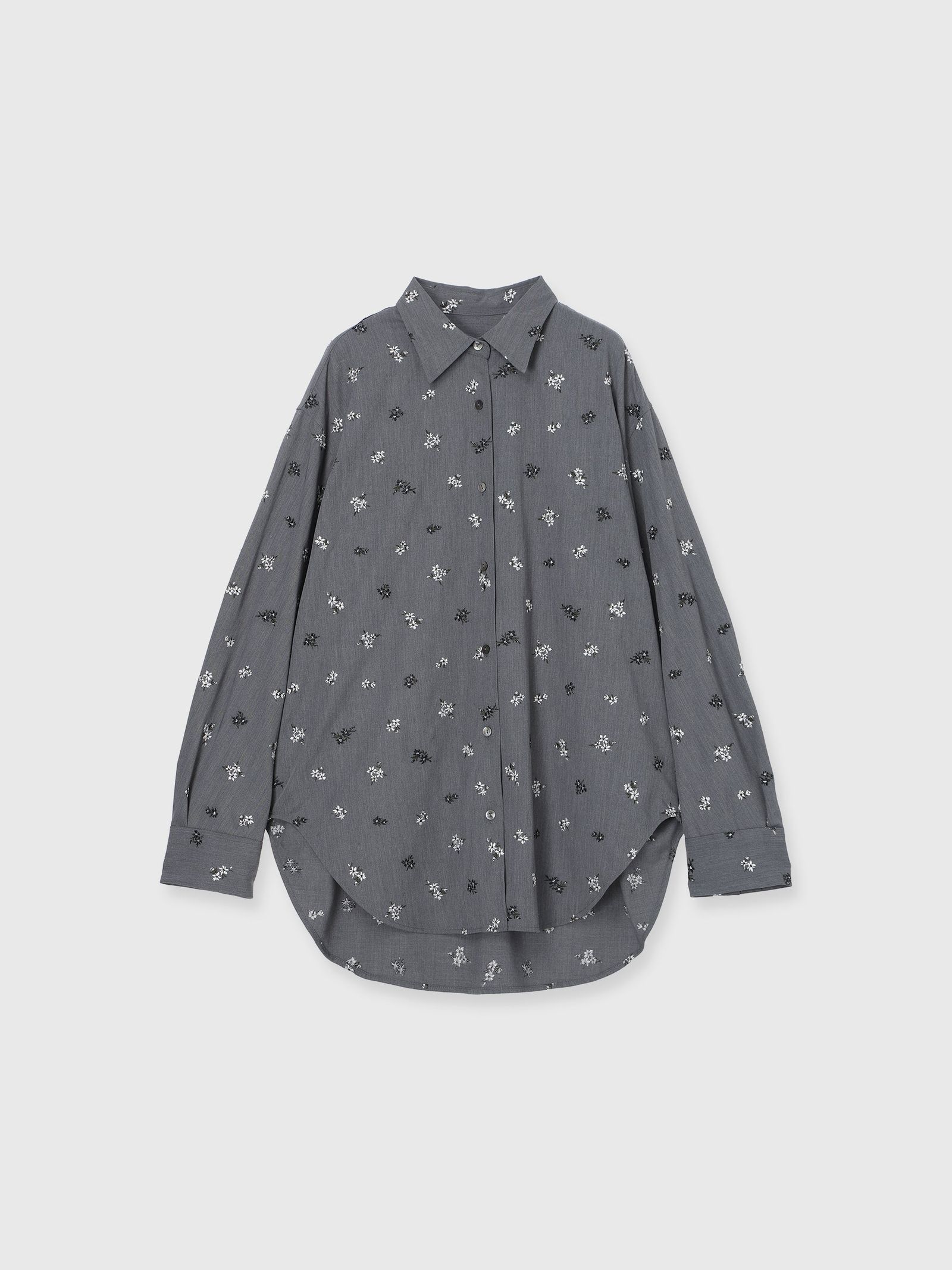 CREDONA - FLOWER EMBROIDERY SHIRTS (Gray) / フラワーエンブロイ