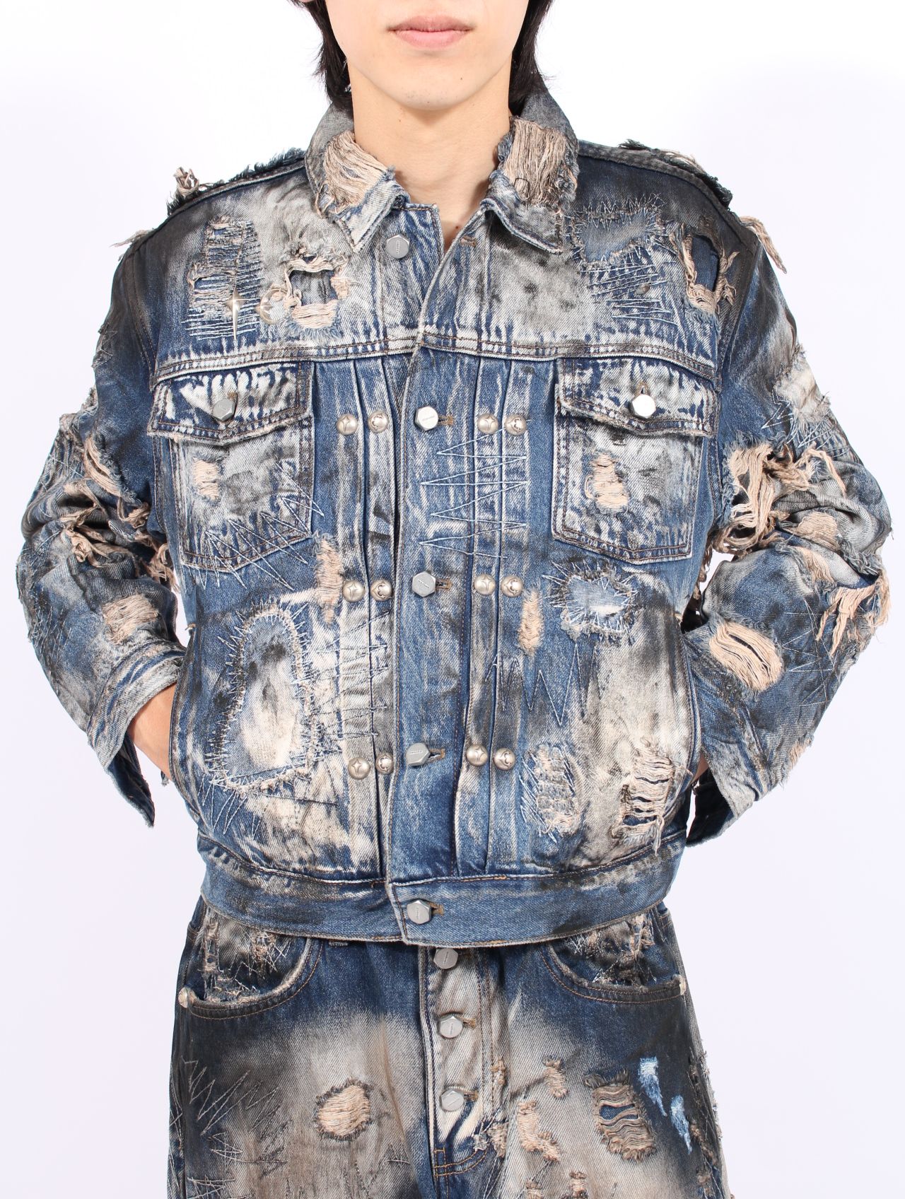 Thug Club - 【25AW】ハードウォッシュド ダメージ デニム ジャケット