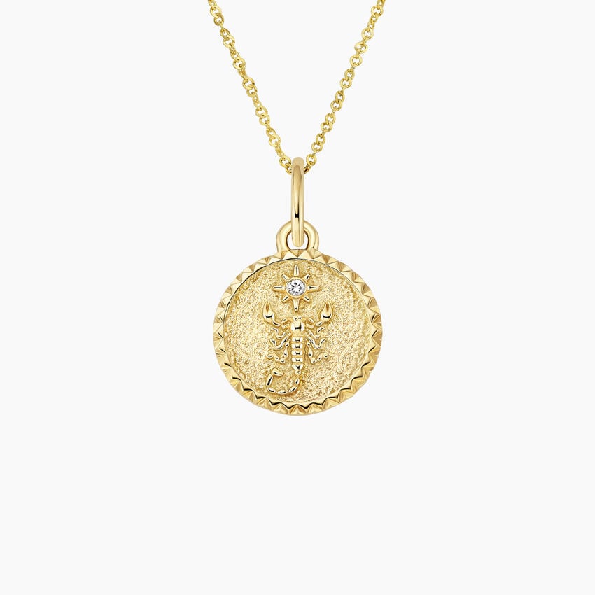 Mini Scorpio Zodiac Diamond Medallion Necklace in 14K Yellow Gold