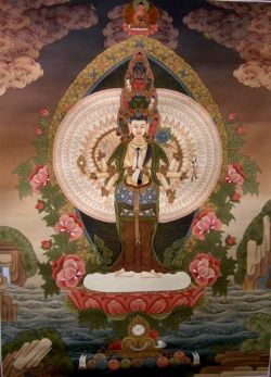 ジャンレージ 十一面千手観音 L1 【額付】 天珠/曼荼羅/仏画（タンカ