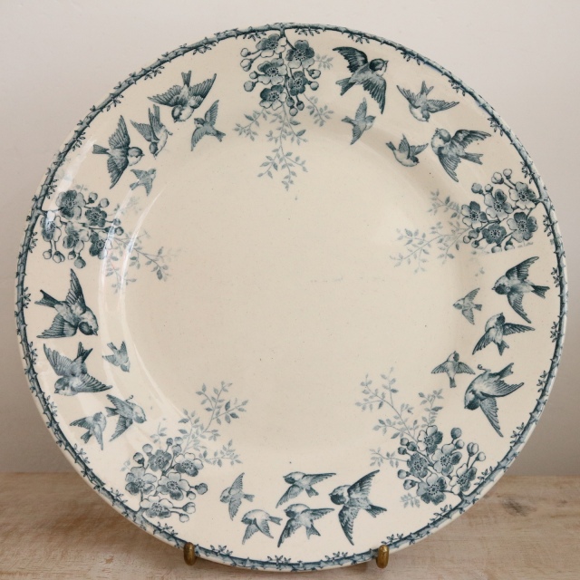アンティーク プレート 小鳥とワイルドローズ アンティーク皿 MONTIGNY