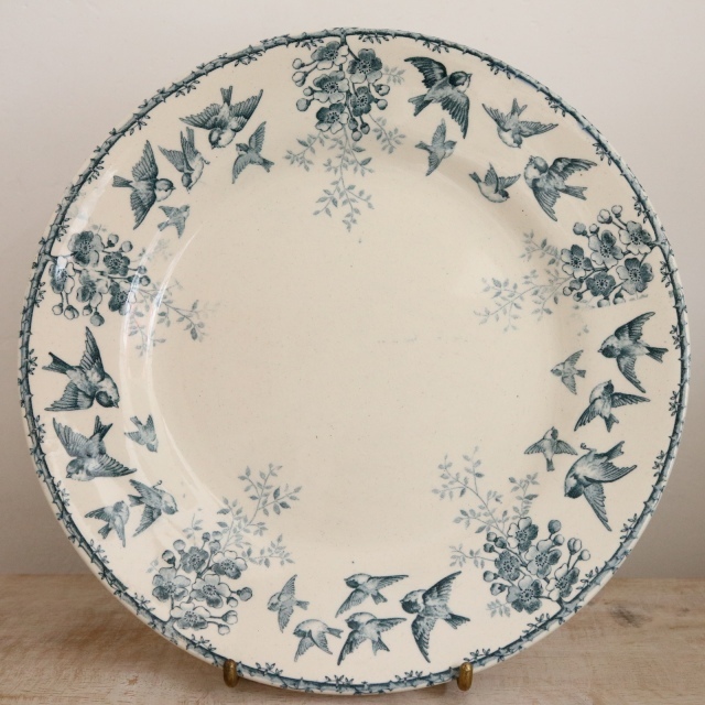 アンティーク プレート 小鳥とワイルドローズ アンティーク皿 MONTIGNY