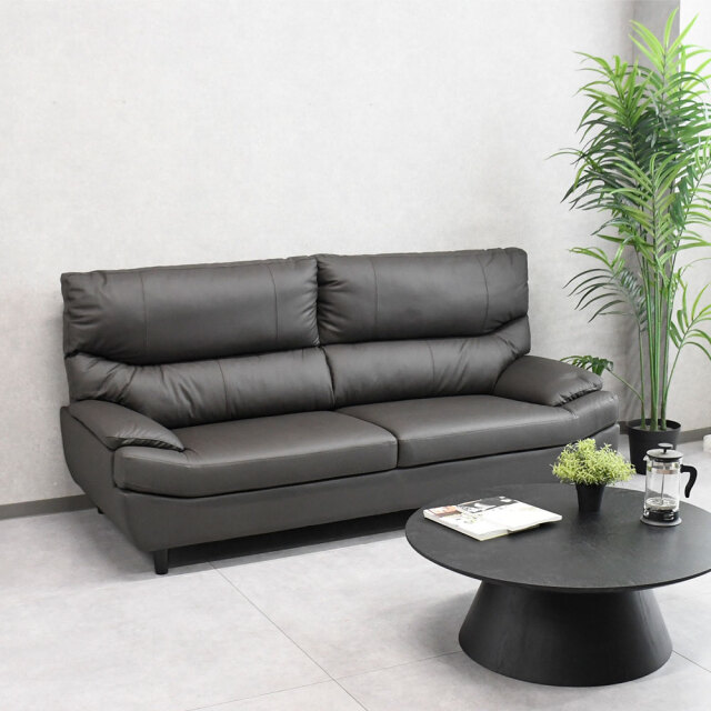 傷に強い素材の3人掛けソファ おしゃれ 脚付き グレー レザー