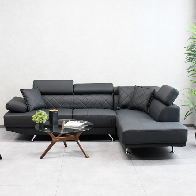 L字型カウチソファ レザー調 3人掛けソファ mobler