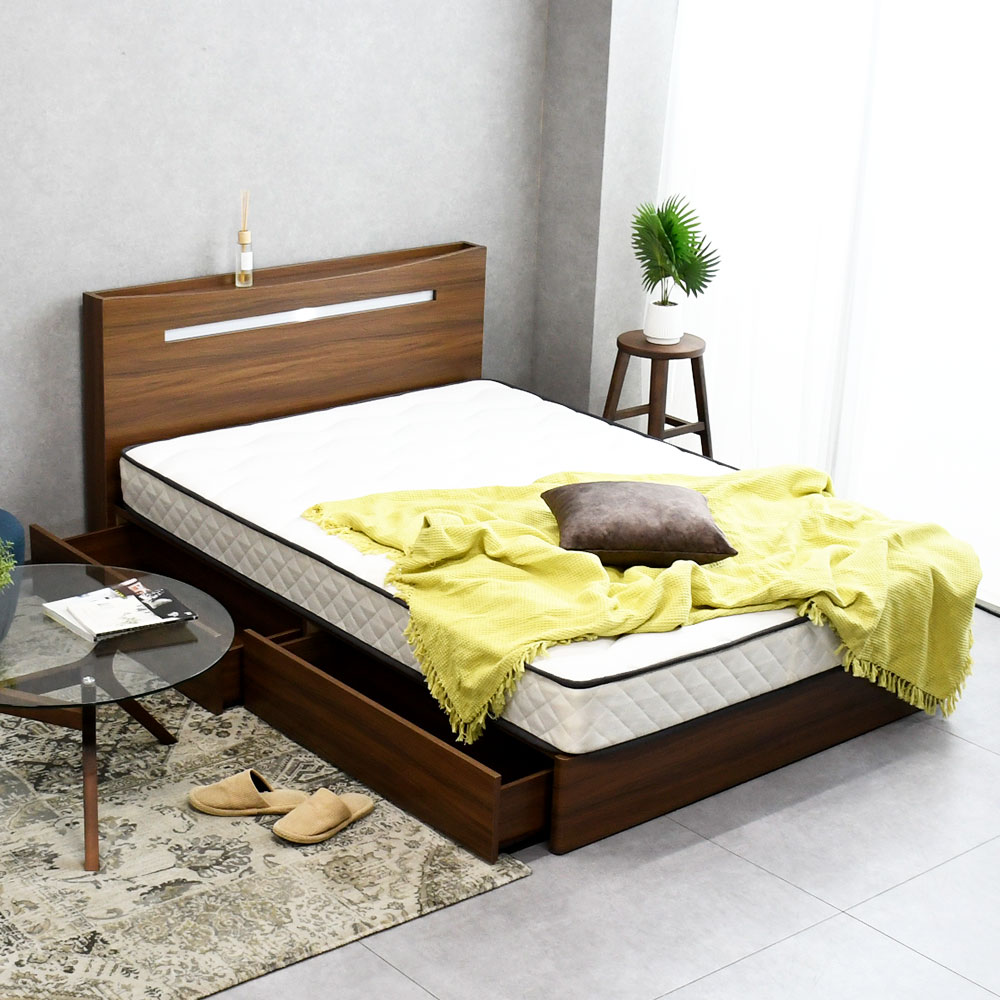 ダブルベッド 収納付き LED照明 コンセント付き マットレス 無し