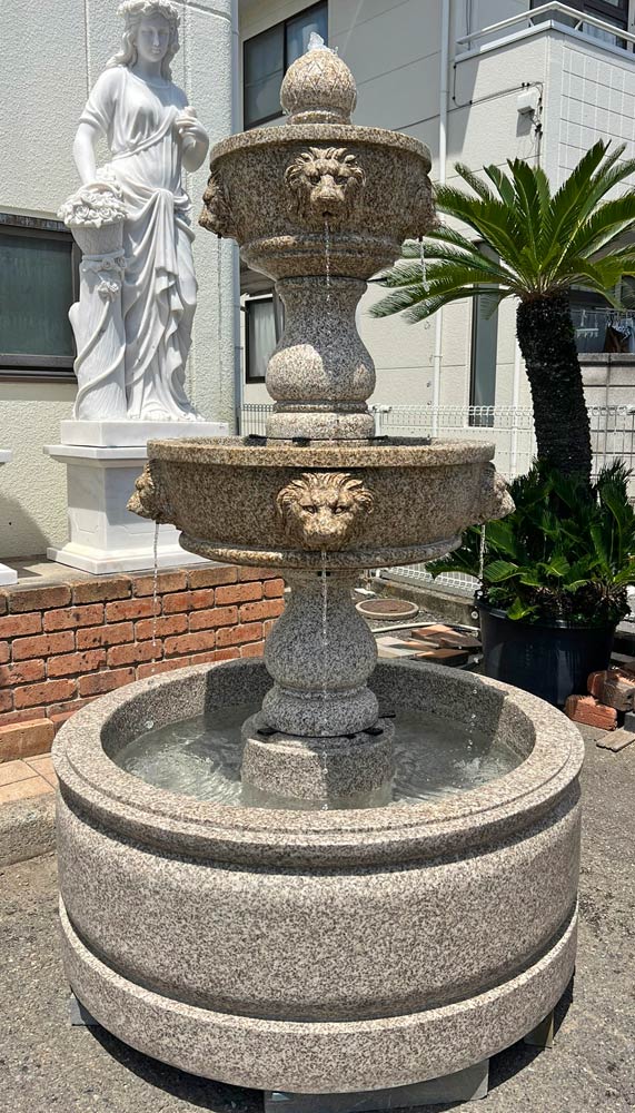 天然石彫刻 ライオン三段噴水｜三段ウォーターフォール噴水｜ガーデン