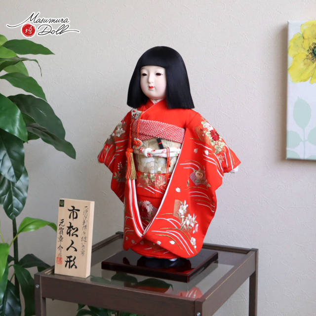 元賀章介作 12号(尺二) 高級 本帯スワトウ刺繍 手刺繍 波に扇面 赤 手