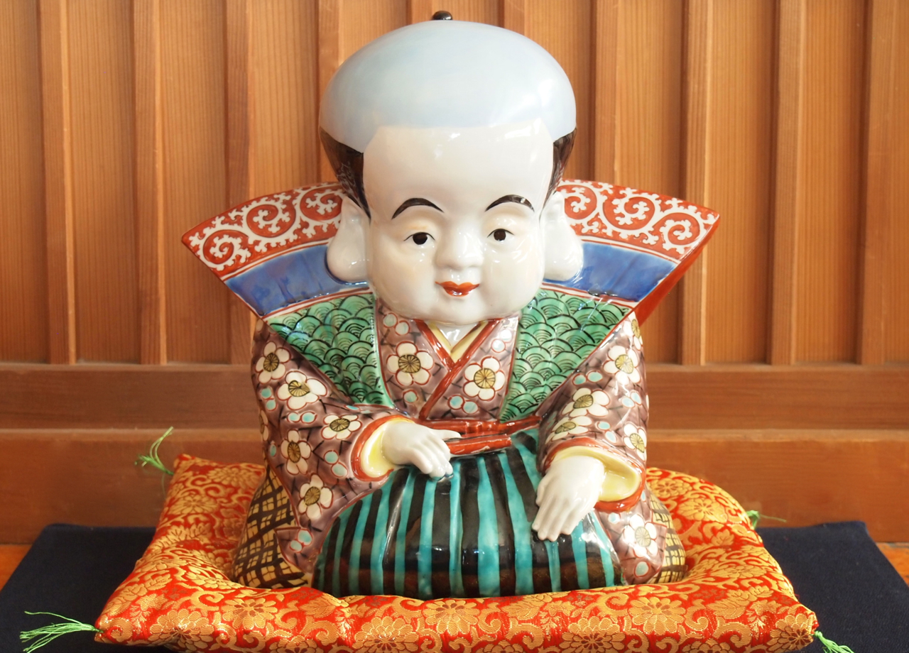 九谷焼 12号福助 青九谷 布団付 九谷焼マルヨネ 陶芸窯和陶房