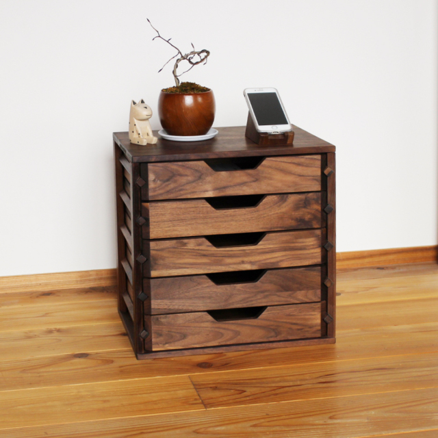 A4書類収納 ミニチェスト ウォールナット無垢材 卓上 小引出し