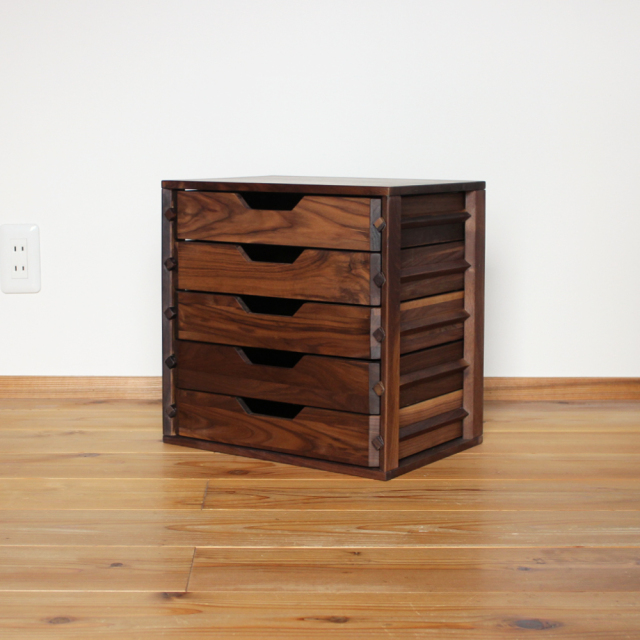 A4書類収納 ミニチェスト ウォールナット無垢材 卓上 小引出し