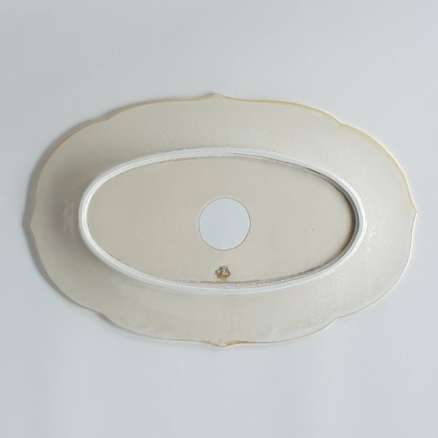 有田焼 陶悦窯 白結晶渕金 桔梗渕オーバル皿