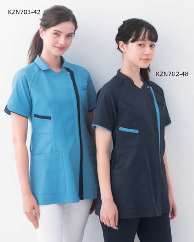 KZN703 レディス スクラブジャケット半袖（衿付） KAZEN (カゼン)