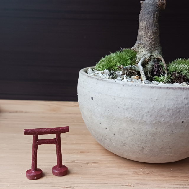 ミニチュア 添配 盆景 蝋型鋳物 銅製 鳥居（とりい） オブジェ 枯山水