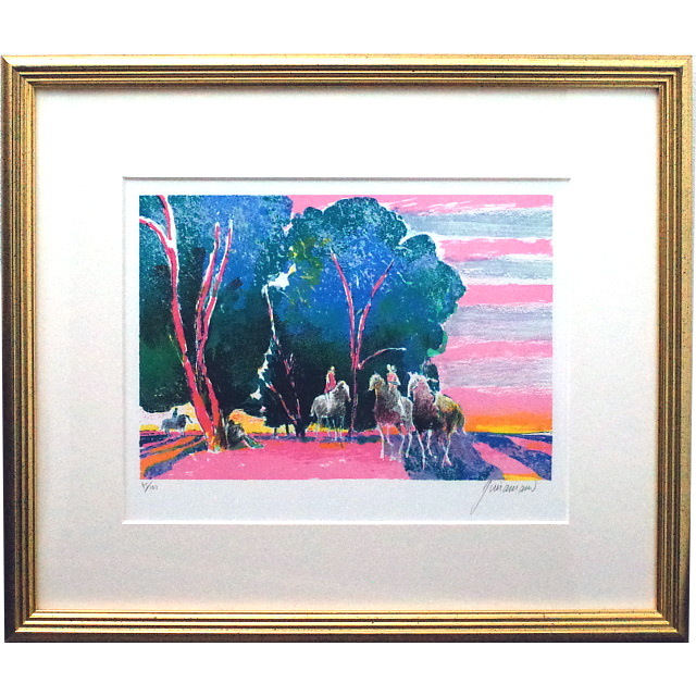 ポール・ギヤマン「朝焼けの乗馬」リトグラフ 直筆サイン入り｜絵画販売