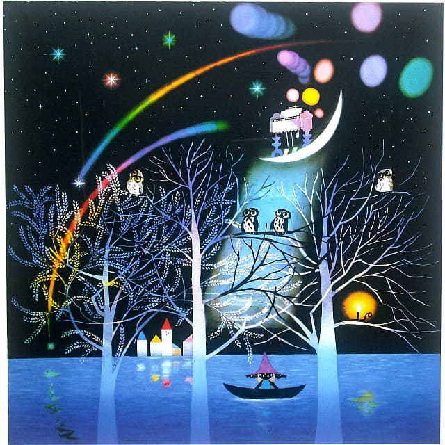 藤城清治「ふくろうの森」リトグラフ 直筆サイン入り｜絵画販売