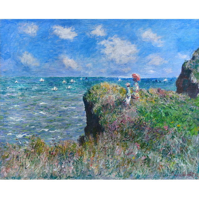 モネ 「プールヴィルの断崖の上の散歩」複製画 ロサンゼルス工房制作