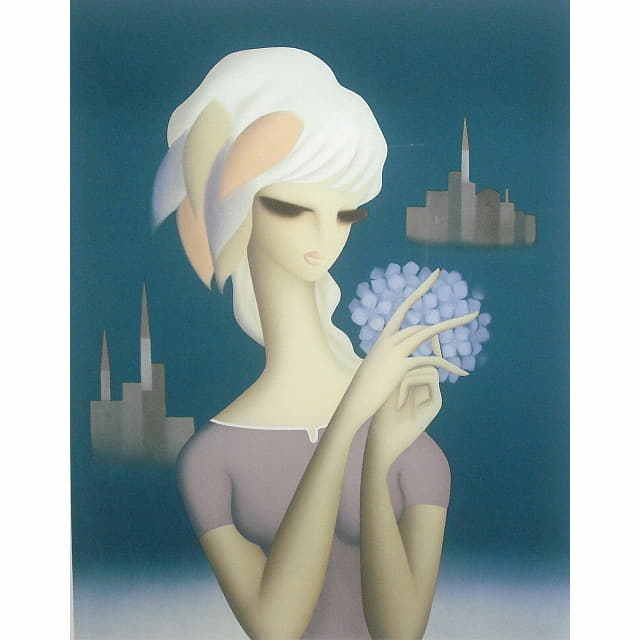 東郷青児「花束」リトグラフ 東郷たまみ監修・サイン入｜絵画販売