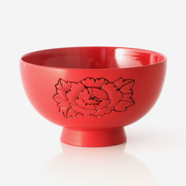 藤井漆工］村上堆朱 夫婦椀 牡丹［藤井椀W牡丹］