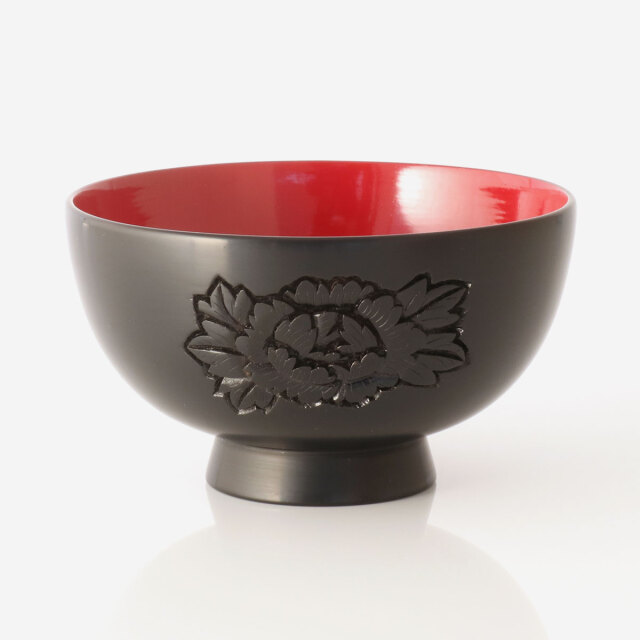 藤井漆工］村上堆朱 夫婦椀 牡丹［藤井椀W牡丹］