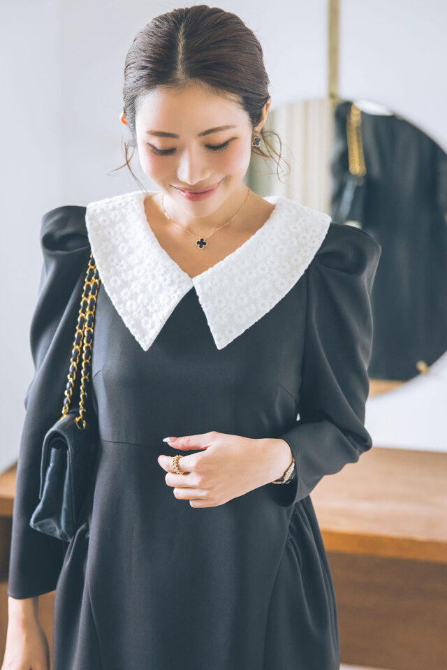 mana maruyamaさんコラボ】レースカラーコクーンワンピース