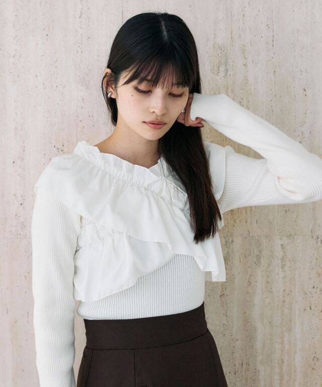 クロスフリルニット