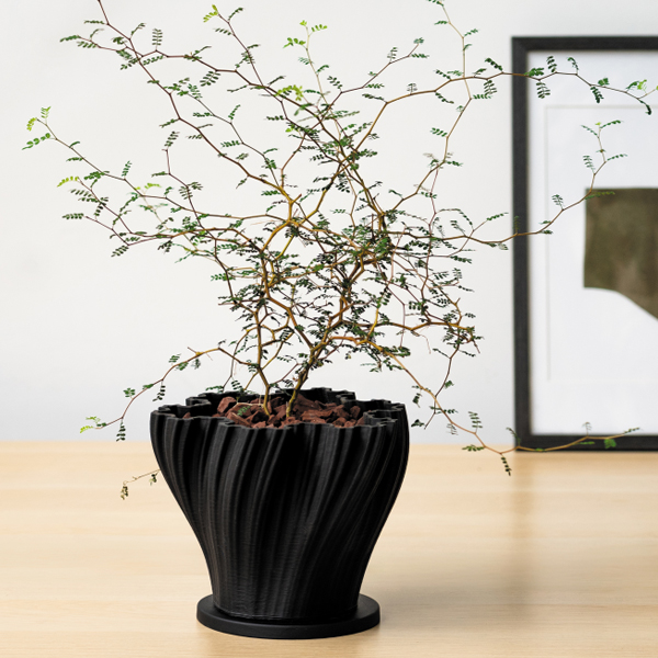 インテリア鉢／室内用植木鉢／陶器鉢／黒鉢】ラミン01 ブラック