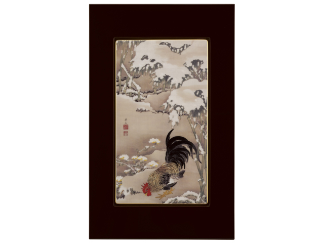 大倉陶園×細見美術館】伊藤若冲「雪中雄鶏図」より 雪中雄鶏図 陶額