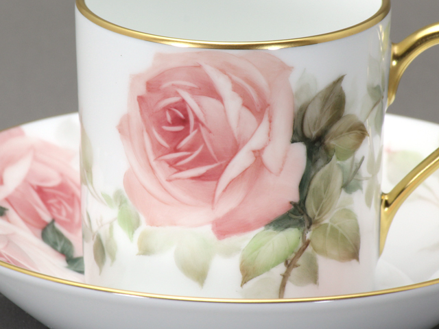 手描き】「上絵バラ」 デミタスカップ＆ソーサー