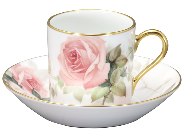 手描き】「上絵バラ」 デミタスカップ＆ソーサー