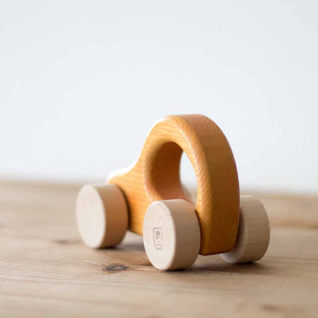 木目がきれい！押し車 オレンジ わかふじクラフト｜木のおもちゃ専門店